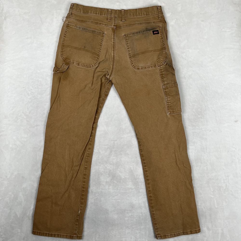 Dickies Carpenter Pants Mens 34x32 Brown Relaxed Fit Canvas Workwear Stained